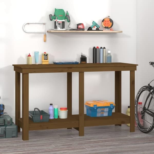 vidaXL Työpenkki hunajanruskea 140x50x80 cm täysi mänty