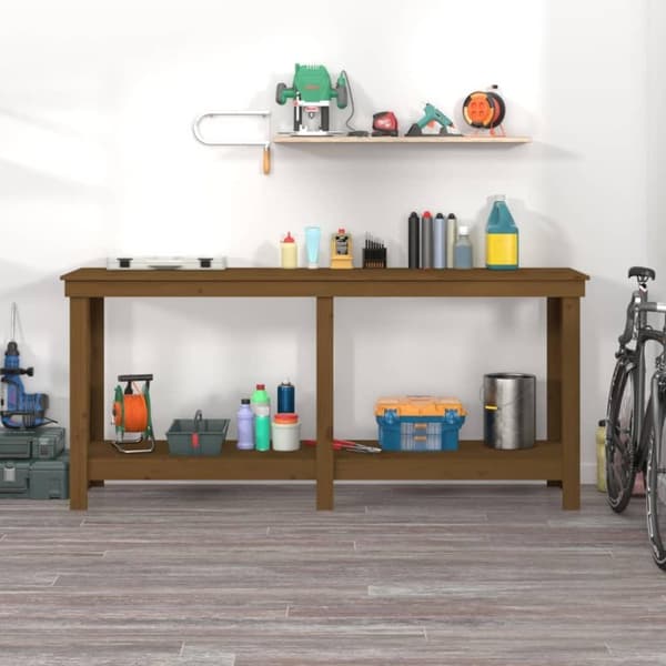 vidaXL arbejdsbord 180x50x80 cm massivt fyrretræ gyldenbrun