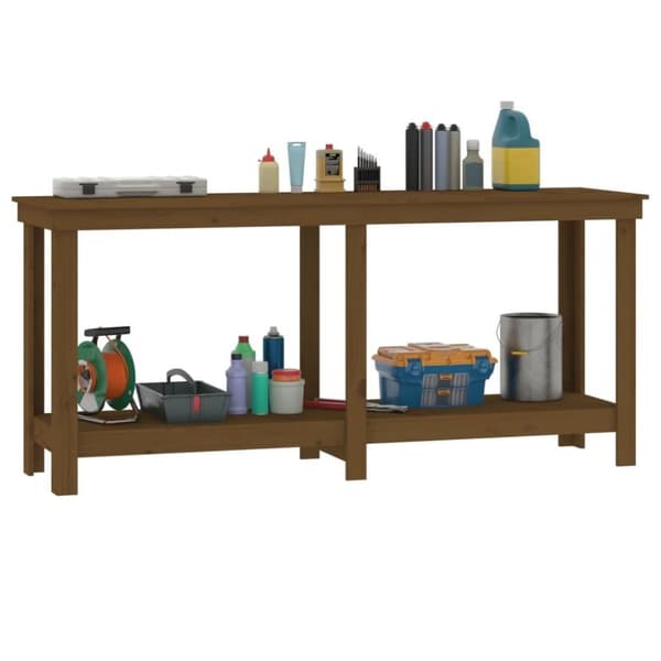 vidaXL arbejdsbord 180x50x80 cm massivt fyrretræ gyldenbrun