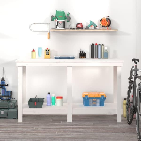 vidaXL Arbeidsbenk hvit 140x50x80 cm heltre furu