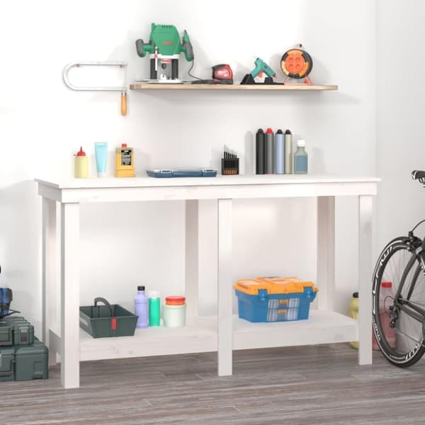vidaXL Arbeidsbenk hvit 140x50x80 cm heltre furu