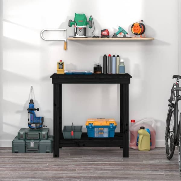 vidaXL Arbeidsbenk svart 80x50x80 cm heltre furu