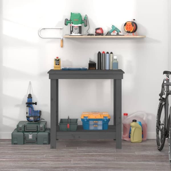 vidaXL arbejdsbord 80x50x80 cm massivt fyrretræ grå