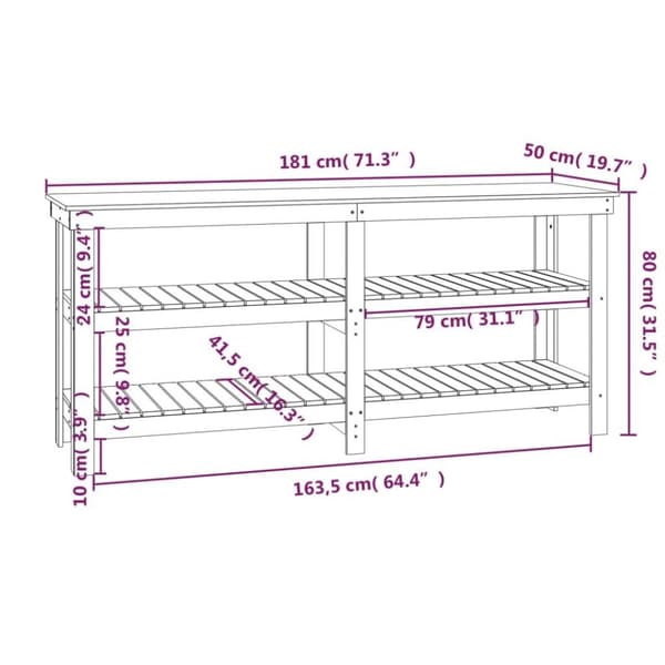 vidaXL arbejdsbord 181x50x80 cm massivt fyrretræ