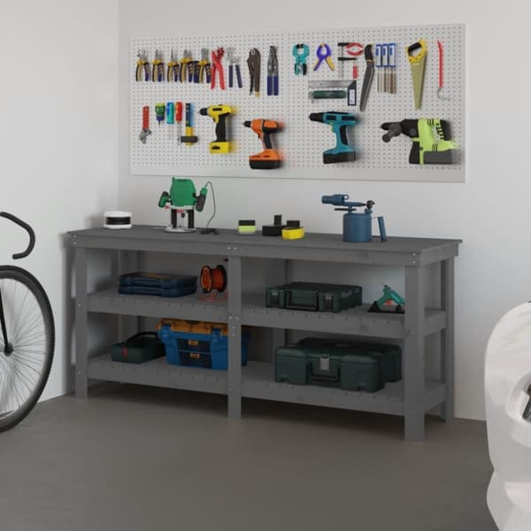 vidaXL arbejdsbord 181x50x80 cm massivt fyrretræ grå