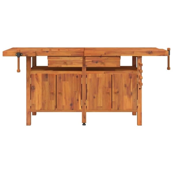vidaXL arbejdsbord m. skuffer + skruestik 192x62x83 cm massivt akacie