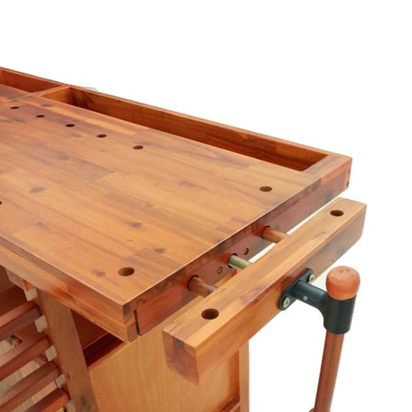 vidaXL arbejdsbord m. skuffer + skruestik 192x62x83 cm massivt akacie
