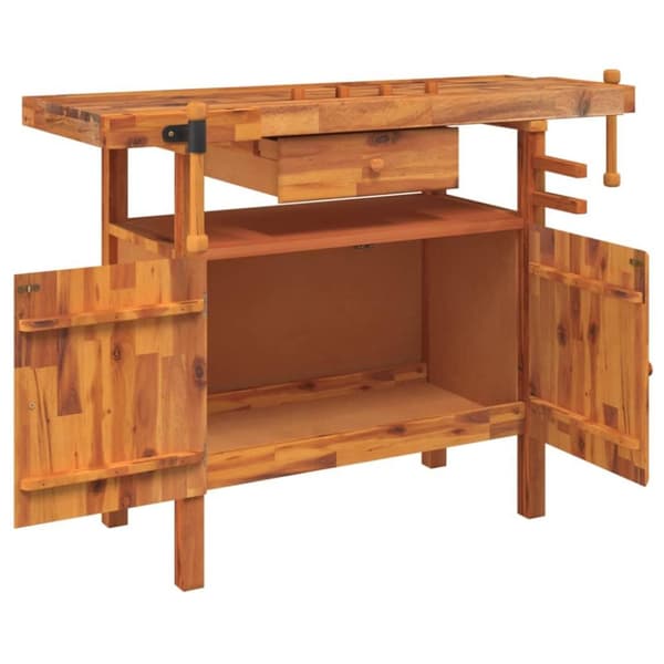 vidaXL arbejdsbord skuffe og skruestik 124x52x83 cm massivt akacietræ