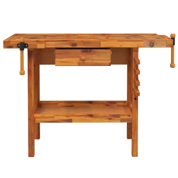vidaXL Työpenkki ruuvipuristimilla 124x52x83 cm täysi akasiapuu