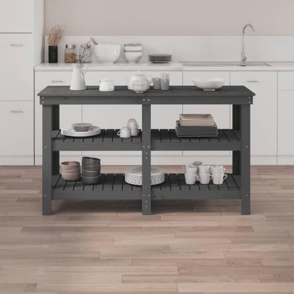 vidaXL Työpenkki harmaa 142,5x50x80 cm täysi mänty