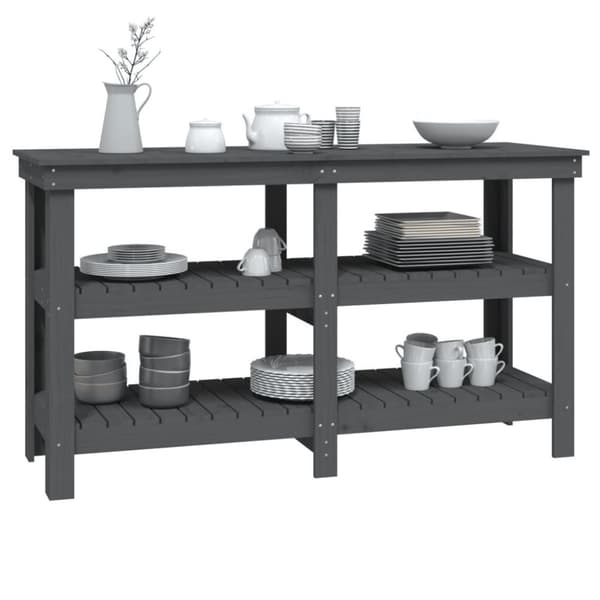 vidaXL Työpenkki harmaa 142,5x50x80 cm täysi mänty