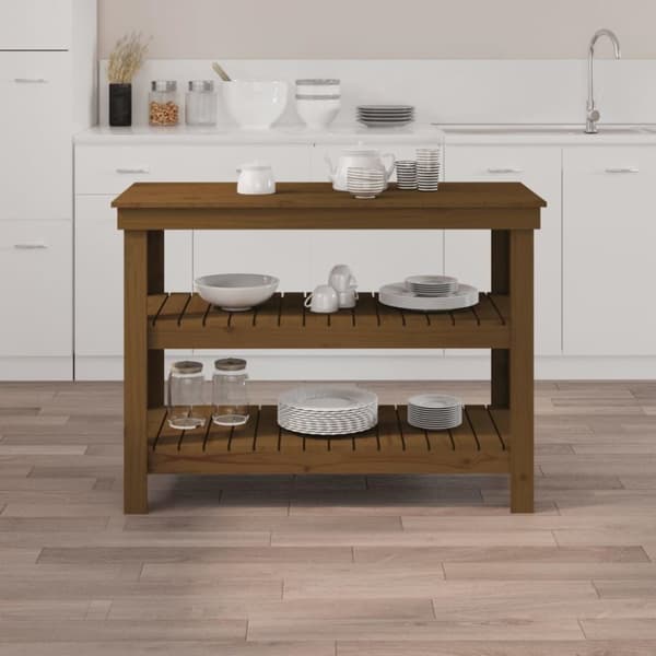 vidaXL Työpenkki hunajanruskea 110,5x50x80 cm täysi mänty