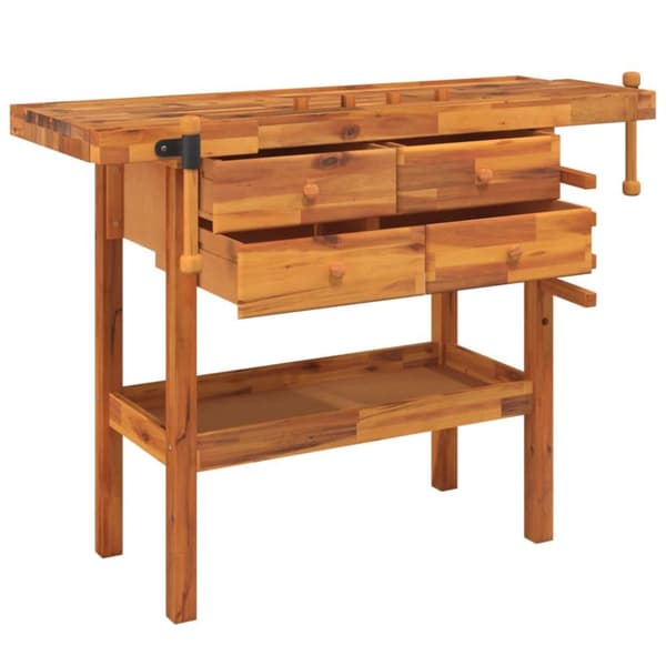 vidaXL arbejdsbord skuffer og skruestik 124x52x83 cm massivt akacietræ
