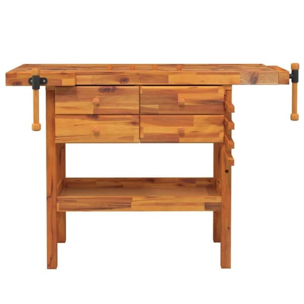 vidaXL Työpenkki ruuvipuristimilla 124x52x83 cm täysi akasiapuu