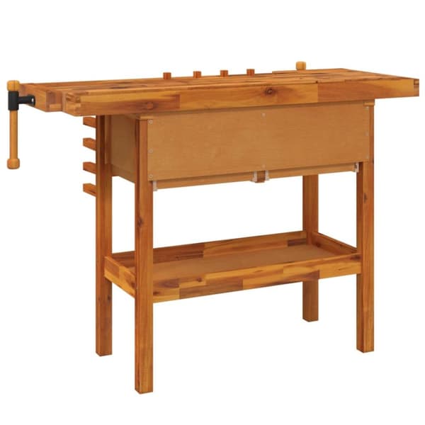 vidaXL arbejdsbord skuffer og skruestik 124x52x83 cm massivt akacietræ
