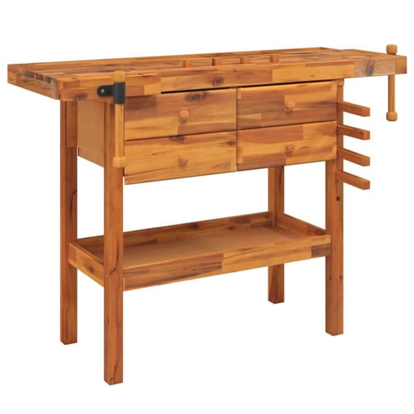 vidaXL arbejdsbord skuffer og skruestik 124x52x83 cm massivt akacietræ