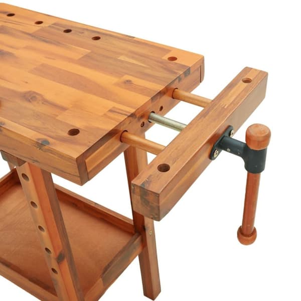 vidaXL arbejdsbord med skruestik 92x48x83 cm massivt akacietræ