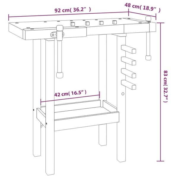 vidaXL arbejdsbord med skruestik 92x48x83 cm massivt akacietræ