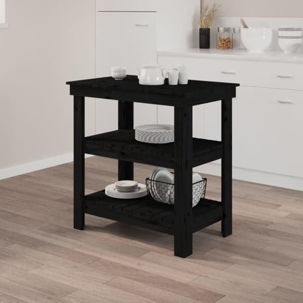 vidaXL arbejdsbord 78,5x50x80 cm massivt fyrretræ sort