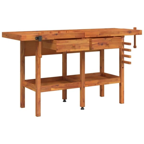 vidaXL arbejdsbord m. skuffer + skruestik 162x62x83 cm massivt akacie