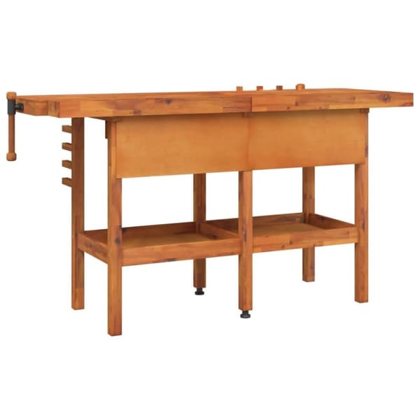 vidaXL arbejdsbord m. skuffer + skruestik 162x62x83 cm massivt akacie