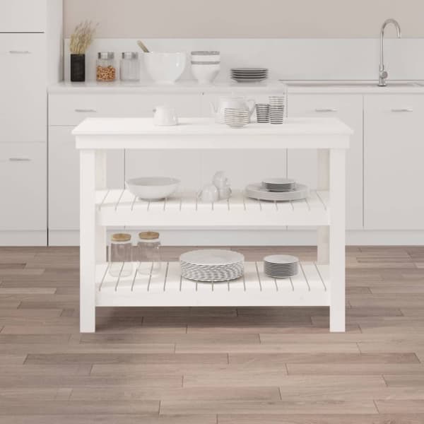 vidaXL Arbeidsbenk hvit 110,5x50x80 cm heltre furu