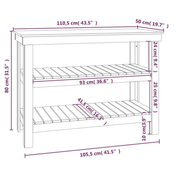 vidaXL Arbeidsbenk hvit 110,5x50x80 cm heltre furu