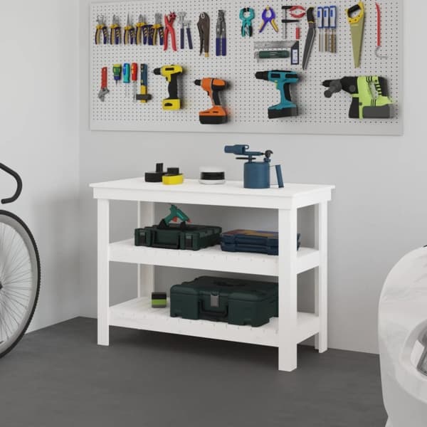 vidaXL Arbeidsbenk hvit 110,5x50x80 cm heltre furu