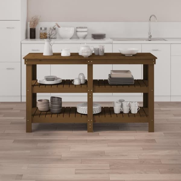 vidaXL Arbeidsbenk honningbrun 142,5x50x80 cm heltre furu