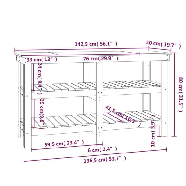 vidaXL Arbeidsbenk honningbrun 142,5x50x80 cm heltre furu