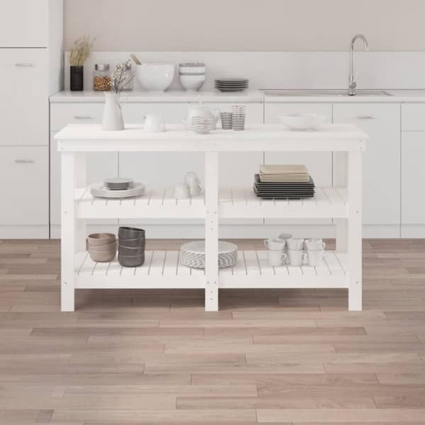 vidaXL Arbeidsbenk hvit 142,5x50x80 cm heltre furu