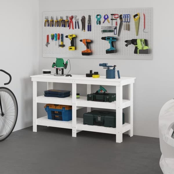 vidaXL Arbeidsbenk hvit 142,5x50x80 cm heltre furu