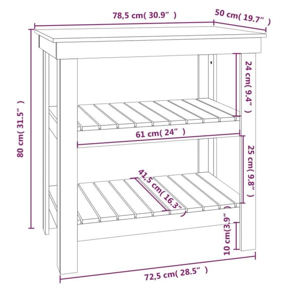 vidaXL Arbeidsbenk 78,5x50x80 cm heltre furu