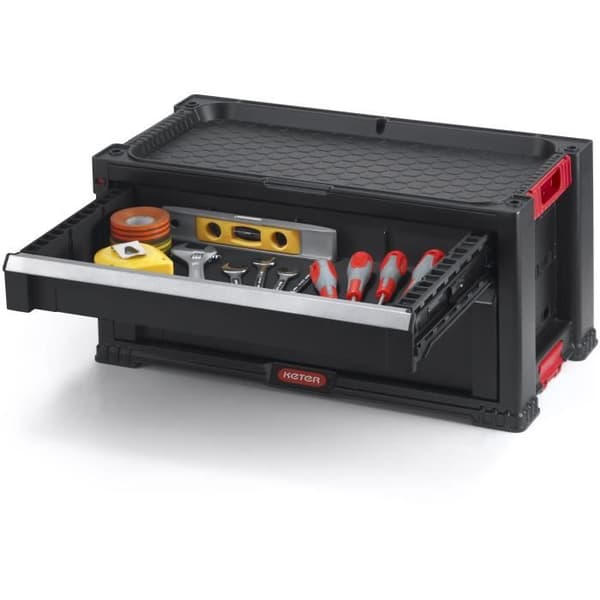 Fast monterat verktygslåda - KETER - 2 lådor - 56,2 x 28,9 x 26,2 cm - Svart - Hållbar