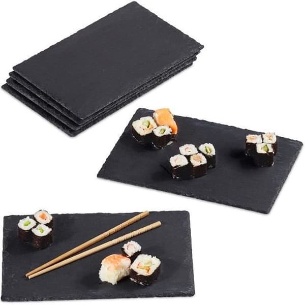 Relaxdays skiffertallrikar Set med 6 skifferbrädor 30x20 cm skifferostbräda - 4052025263102