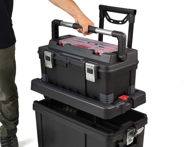 Keter - 17181110 - Vagn med bagageutrymme och Master Pro verktygslåda i plast Röd/silver