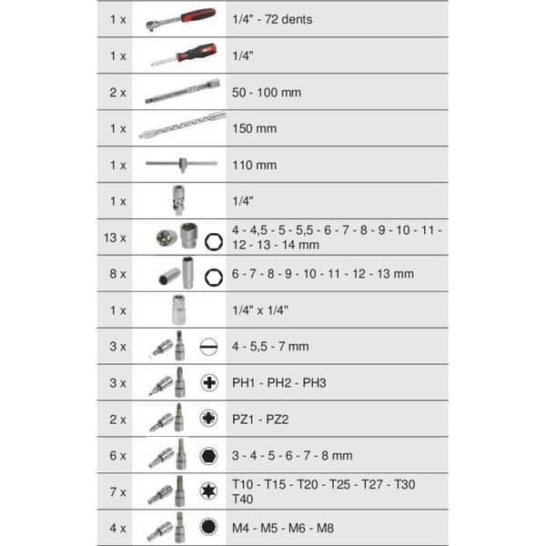 Modul - KS TOOLS - 713.1020 - Modul med hylsor och tillbehör Ultimate - 1/4" - 54 delar
