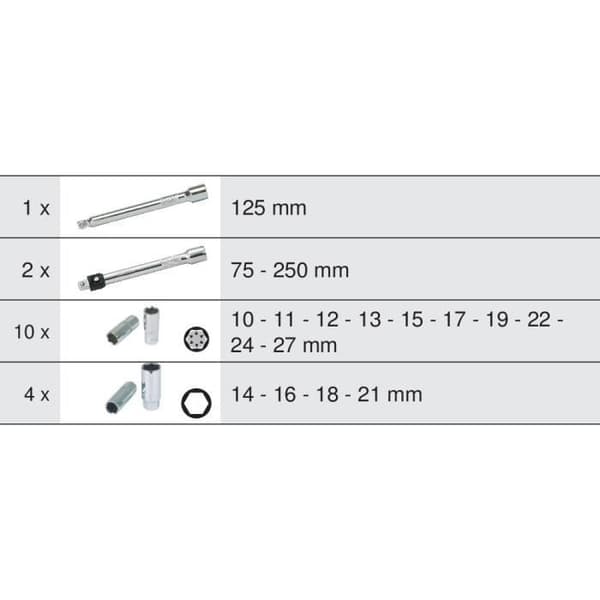 Modul - KS TOOLS - 713.1026 - Modul för långa hylsor och tillbehör - 1/2" - 17 delar