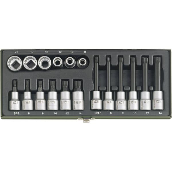 Proxxon Industrial Hylsnyckel-bitsinsats-set 1/2 18 delar 23 296