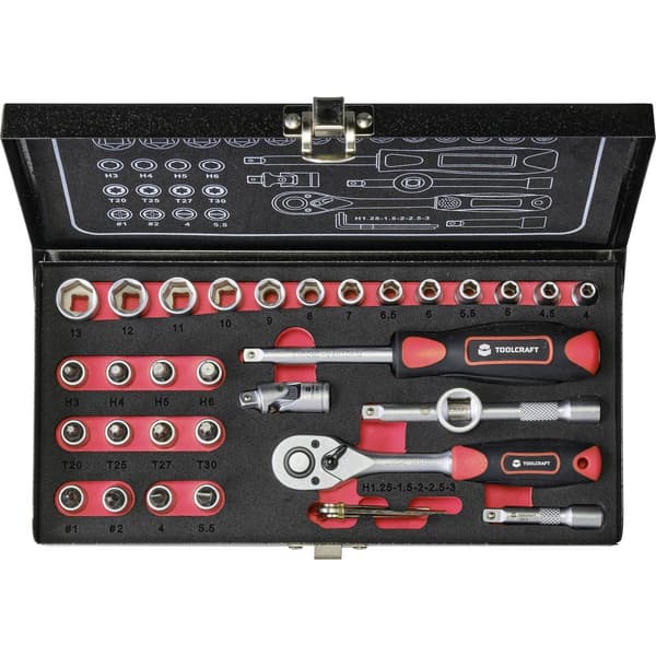 TOOLCRAFT Hylsnyckelsats metrisk 1/4 36 delar 826363