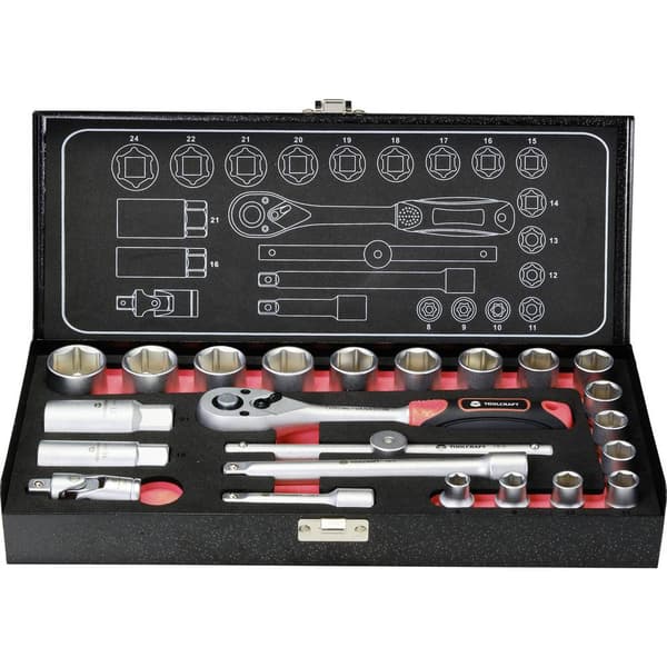 TOOLCRAFT Hylsnyckelsats metrisk 3/8 23 delar 826373