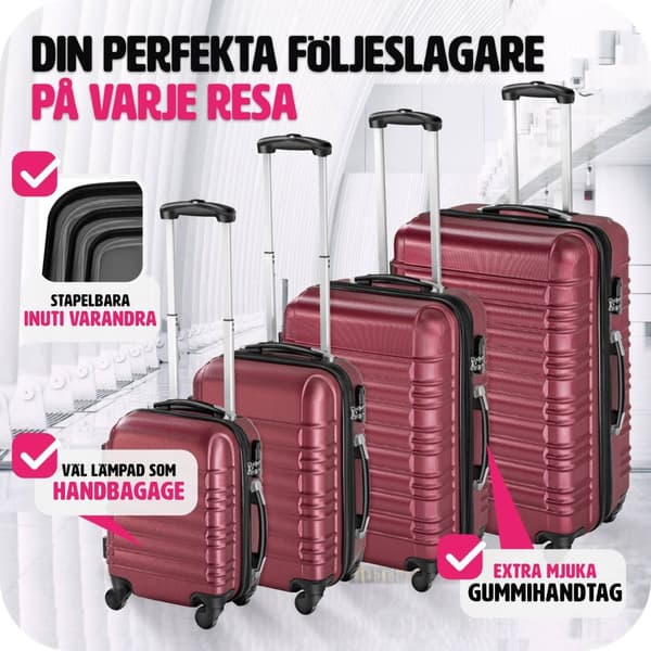 Resväskeset 4 stycken med hårt skal - vinröd