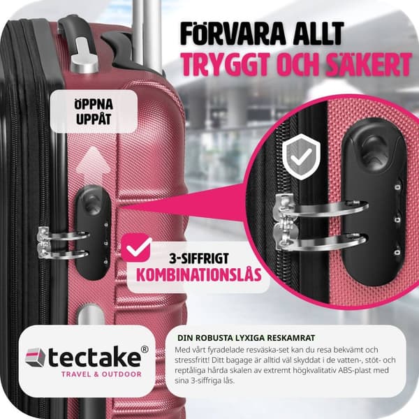 Resväskeset 4 stycken med hårt skal - vinröd
