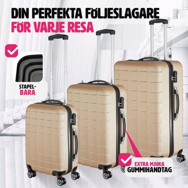 Resväskor 3 stycken set i hardcase, Hårda resväskor - champagne
