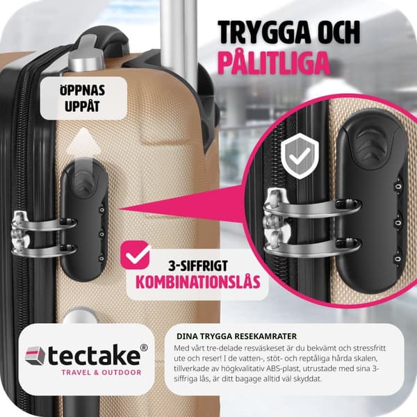 Resväskor 3 stycken set i hardcase, Hårda resväskor - champagne