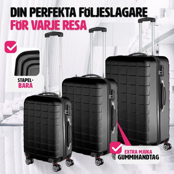 Resväskor 3 stycken set i hardcase, Hårda resväskor - svart