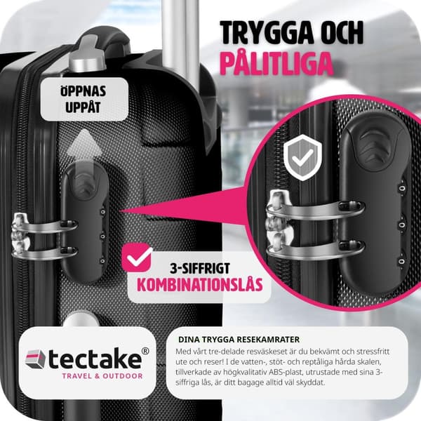 Resväskor 3 stycken set i hardcase, Hårda resväskor - svart