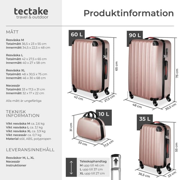 Resväskor 4 set Pucci, bagage av ABS-hårdplast - roséguld