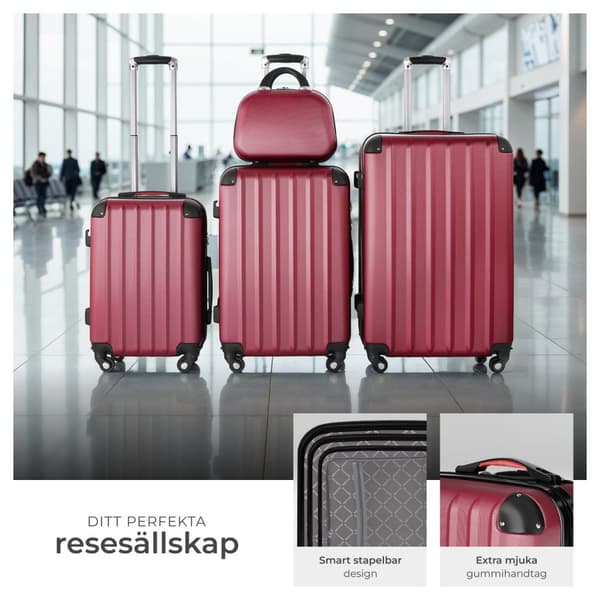Resväskor 4 set Pucci, bagage av ABS-hårdplast - vinröd