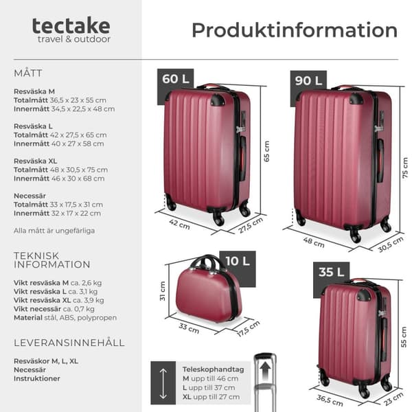 Resväskor 4 set Pucci, bagage av ABS-hårdplast - vinröd